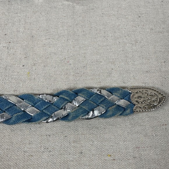 Western Braided Denim Silver Metallic Belt Buckle Blue Coastal boho festival - Picture 7 of 10